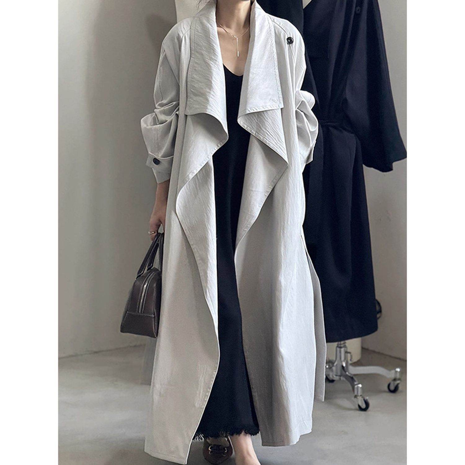 Women Fashion Jackets - เสื้อโค้ทยาวผู้หญิงทรงหลวม Allingentle แจ็คเก็ตแฟชั่นเบลเซอร์พร้อมเข็มขัดสำหรับใส่ลำลองหรือทำงาน สามารถปรับแต่งได้