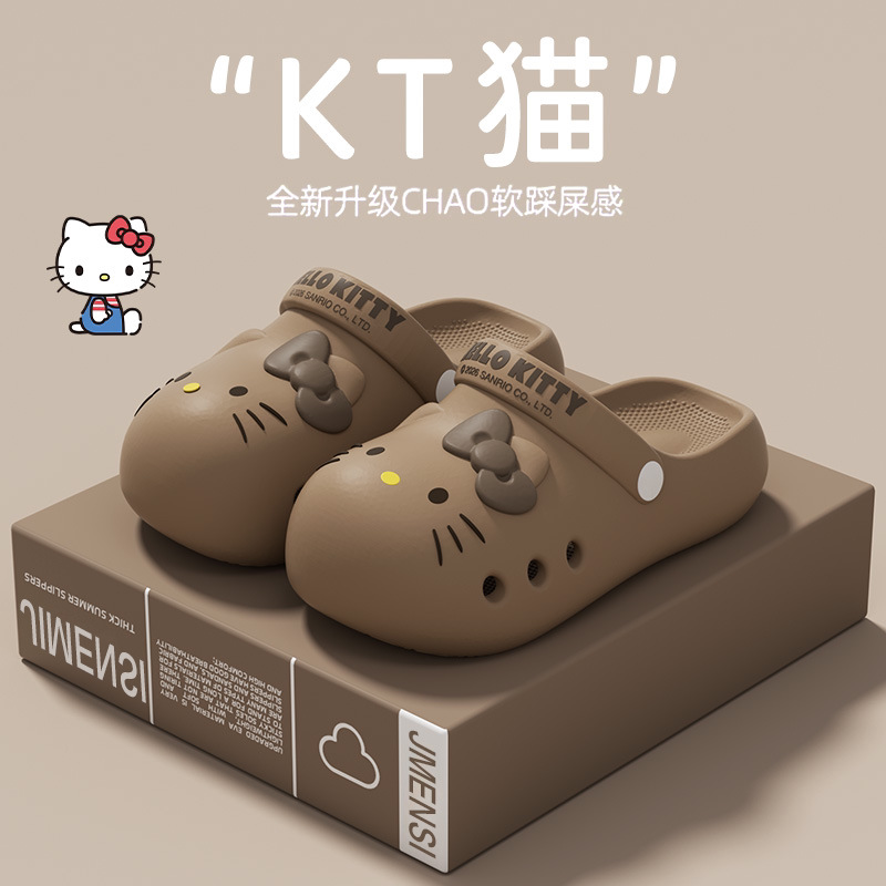 Women'S Fashion Sandals - แฟชั่นน่ารัก 2026 ฤดูร้อนใหม่ซานริโอ เฮลโล คิตตี้การ์ตูนน่ารักคุณภาพดีสีเบจกาแฟสบายผู้หญิงสาวรองเท้าแตะ