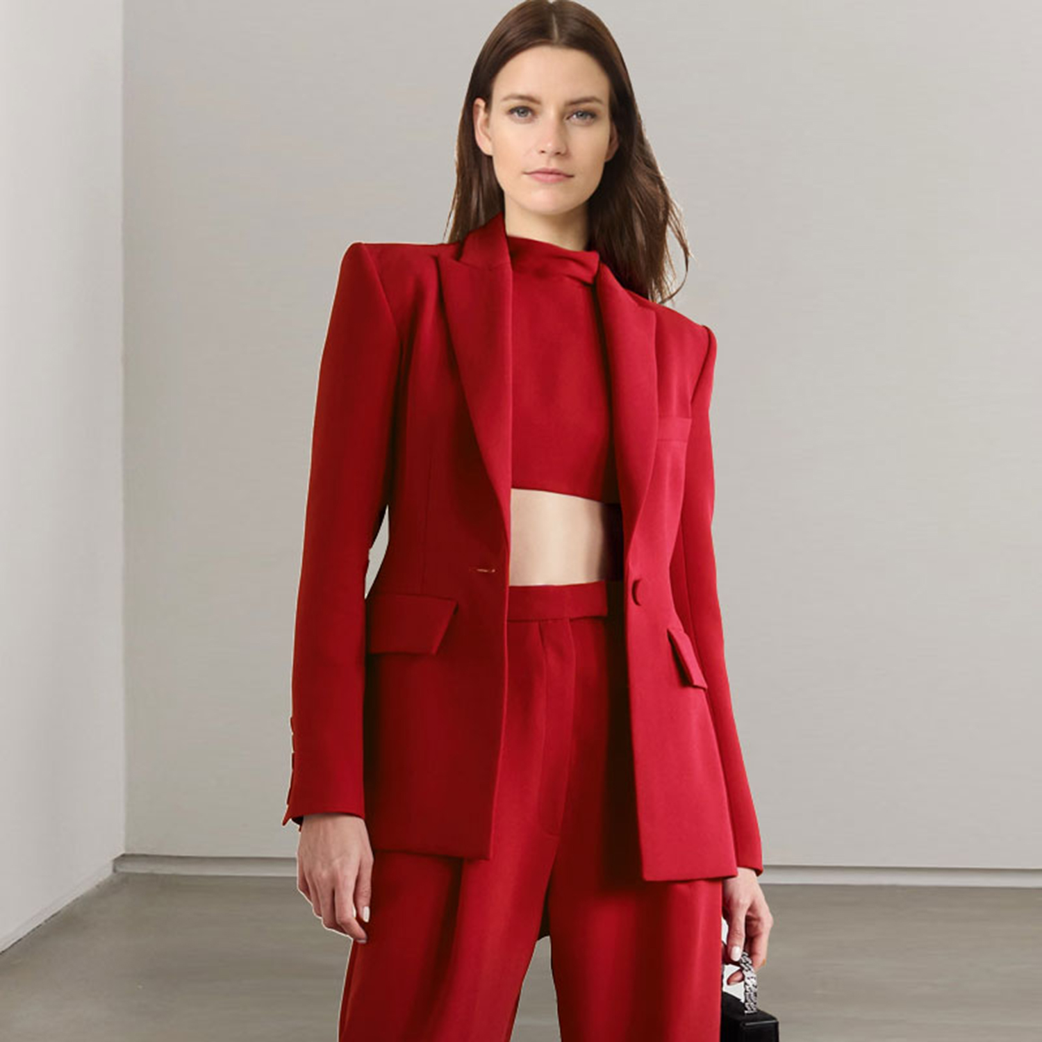 Women Fashion Jackets - ชุดสูทผู้หญิงแบบ 2 ชิ้น สีแดง ปกเสื้อแบบ Allingentle