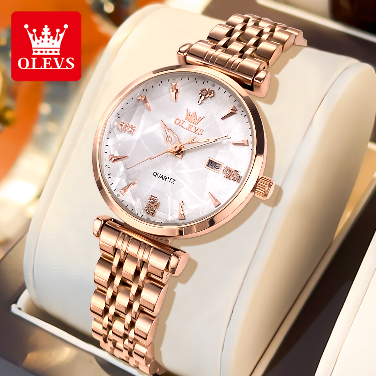 Fashion Women Watches - นาฬิกาข้อมือผู้หญิง OLEVS 5536 แบรนด์สวยงาม ดีไซน์กระจกปริซึม กันน้ำ