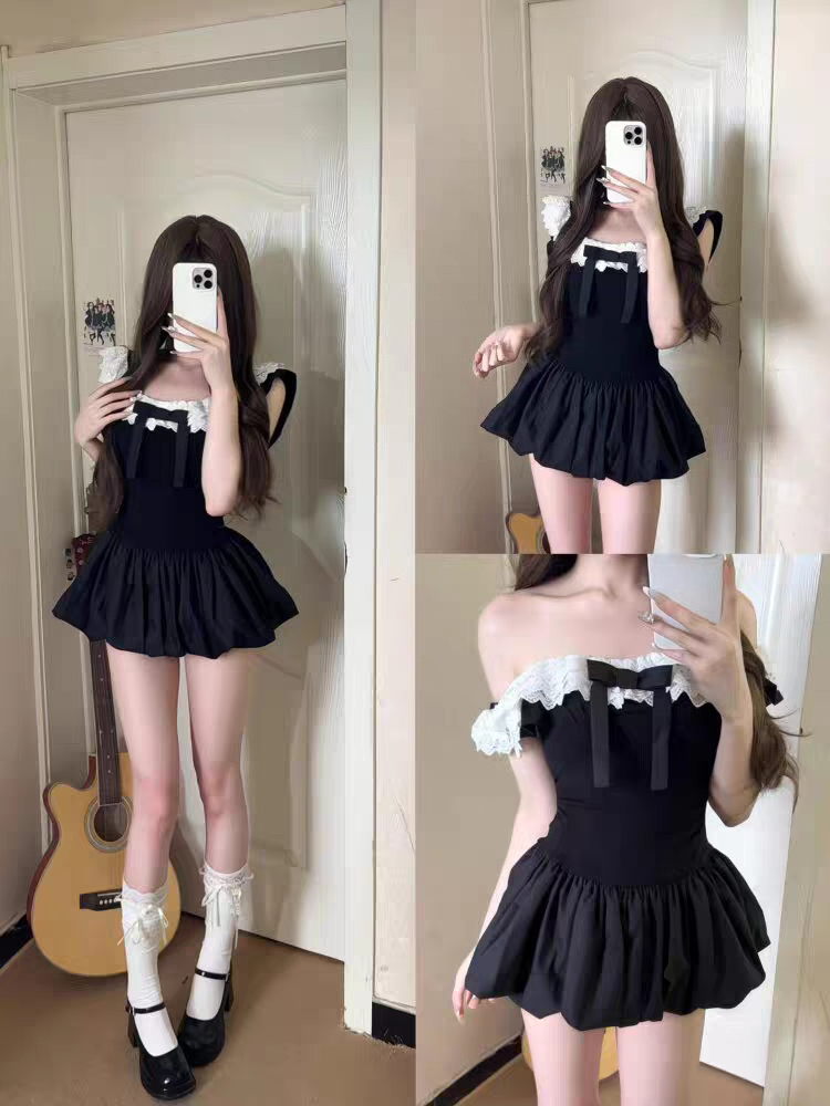 Ruched Dress Mini - ชุดเซ็ต 2 ชิ้น สไตล์เกาหลี เซ็กซี่ โชว์ไหล่