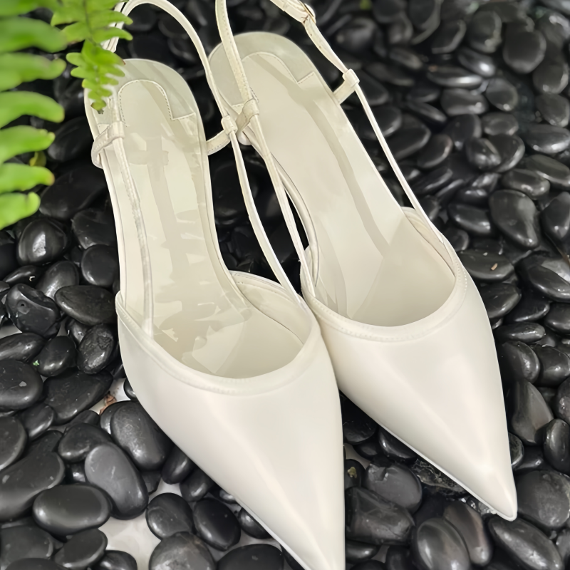 Women'S Fashion Sandals - รองเท้าส้นเตี้ยแบบรัดข้อเท้าสำหรับผู้หญิง ปลายแหลม แต่งลายเย็บ รองเท้าแตะแบบสวมสำหรับผู้หญิง สีพื้น รองเท้าผู้หญิง