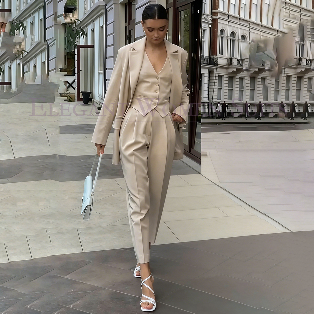 Women Fashion Jackets - ชุดสูทผู้หญิงสุดหรู แฟชั่นกระดุมแถวเดียว ปกแบบ Notch Lapel ทรงเข้ารูป