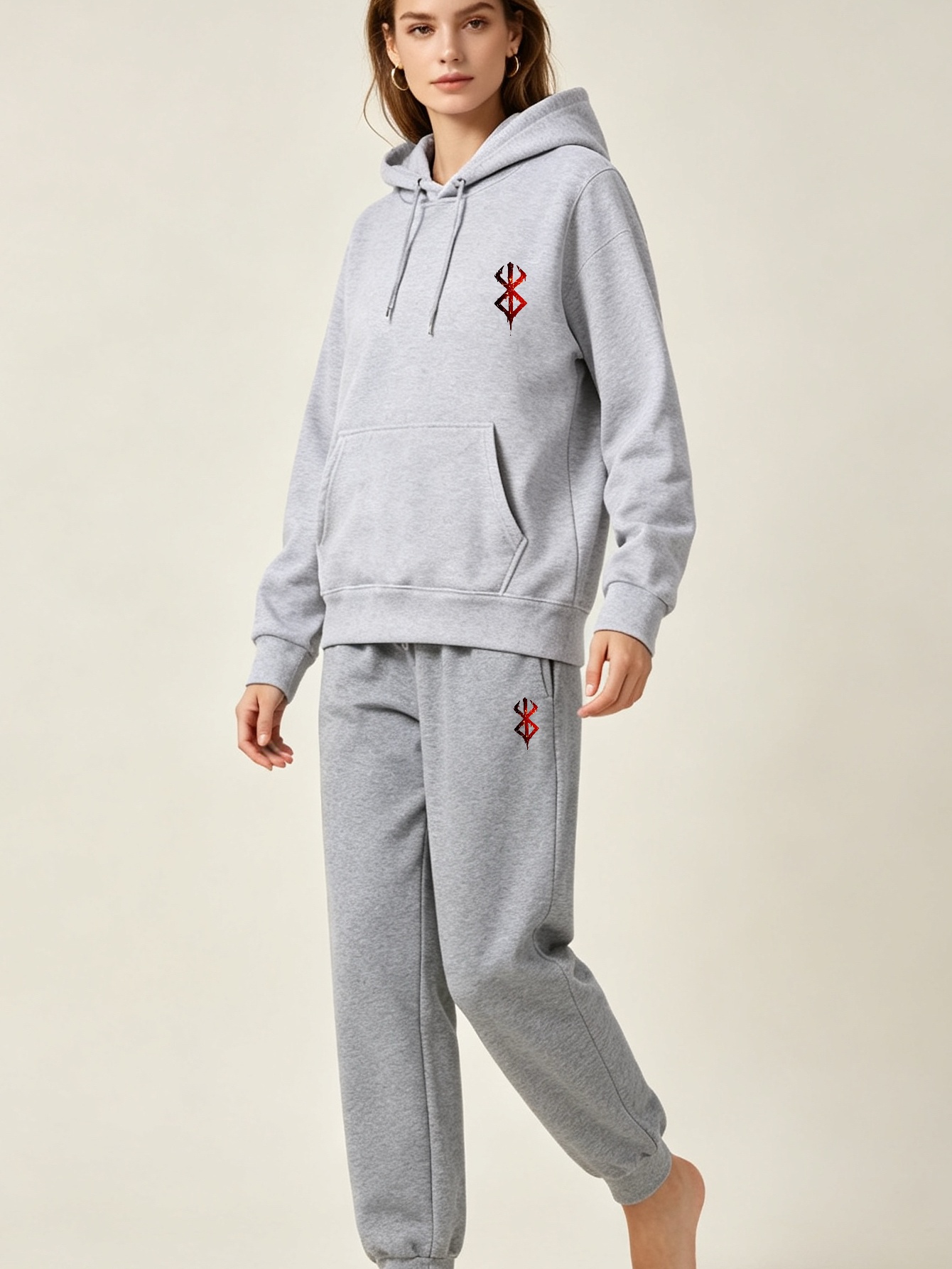 Women'S Fashion Hoodie - ชุดเซ็ตเสื้อฮู้ดพิมพ์ลายและกางเกงขายาวมีเชือกผูกเอว สไตล์ลำลองแฟชั่นฤดูใบไม้ร่วงและฤดูหนาว สำหรับทุกเพศ