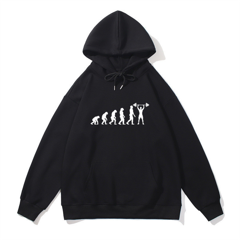 Women Fashion Evolution - เสื้อฮู้ดผ้าฝ้ายพิมพ์ลาย Powerlifting Evolution สไตล์ลำลองแนวฮาราจูกุ สำหรับผู้ชายและผู้หญิง
