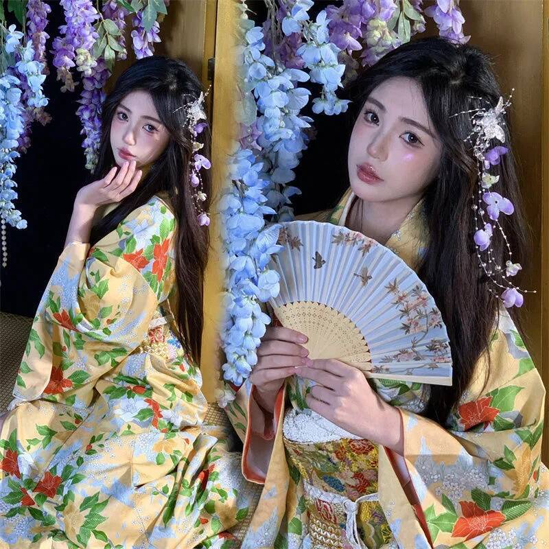 Women'S Fashion Kimono - ชุดกิโมโนแฟชั่นฤดูร้อนสำหรับถ่ายภาพ ชุดเดรสปาร์ตี้ ชุดยูกาตะแบบดั้งเดิมของญี่ปุ่น เสื้อคลุมฮาโอริ ชุดคอสเพลย์ เสื้อคลุมยาวสำหรับผู้หญิง