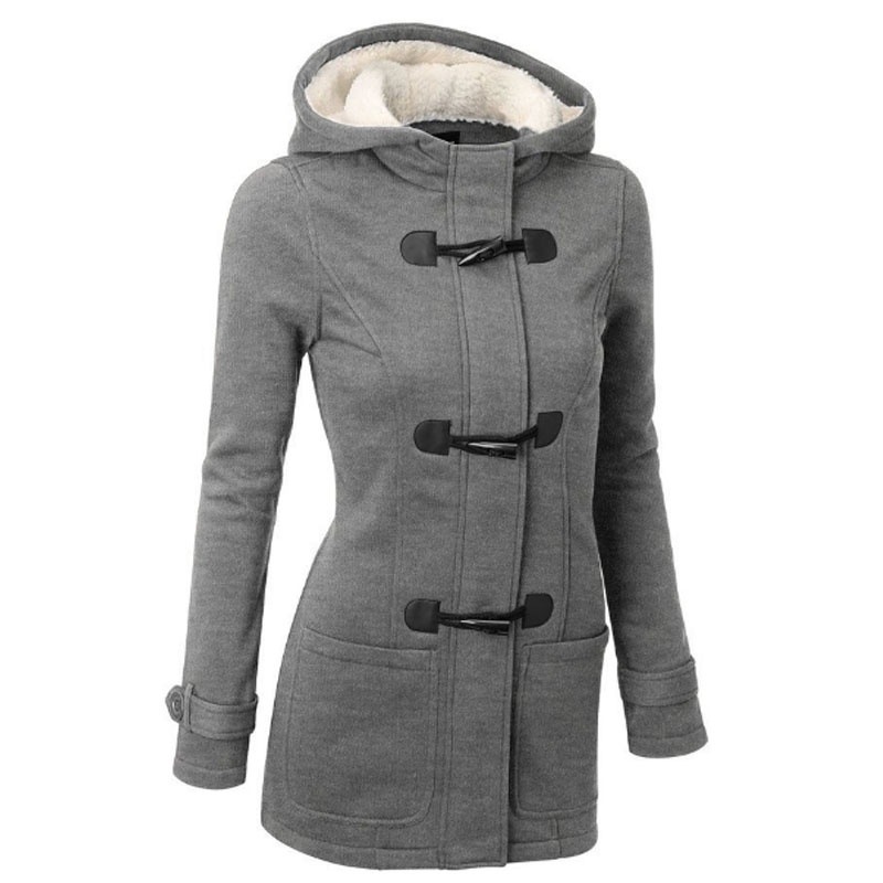 Women'S Fashion Jackets Amazon - เสื้อแจ็คเก็ตผ้าฝ้ายแบบคลาสสิกมีฮู้ด ติดกระดุมเขาควาย สำหรับผู้หญิง ฤดูใบไม้ร่วง ฤดูหนาว สไตล์แฟชั่น