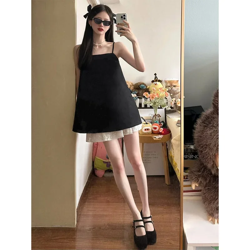 Lace Trim Cami - ความคมชัดสี Chic Girl 2 PC ชุดแฟชั่นฤดูร้อน