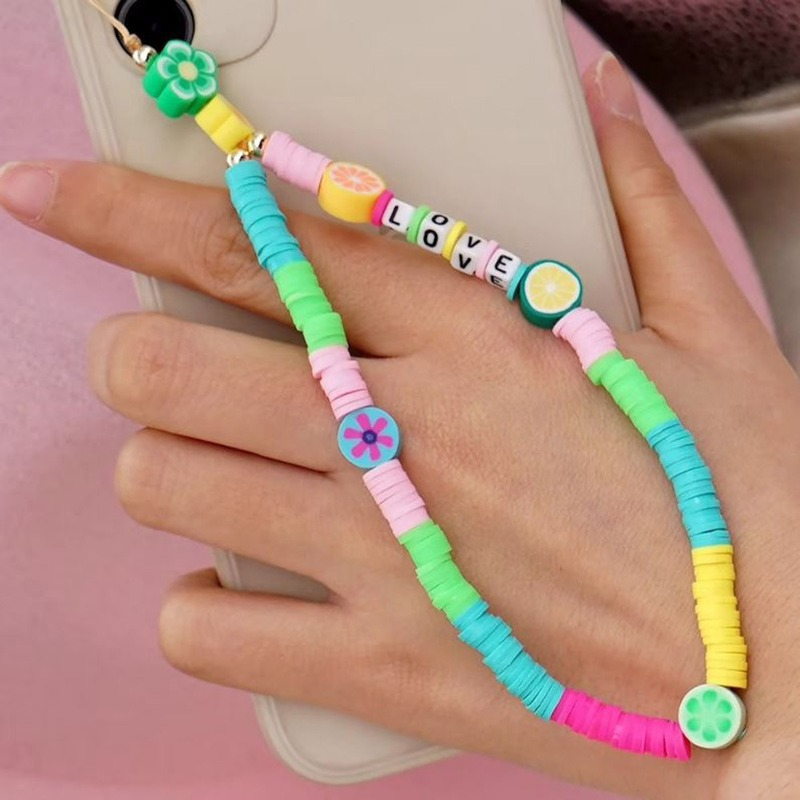 Fashion Women Picture - เครื่องประดับโซ่คล้องโทรศัพท์รูปผลไม้ดินเหนียวแบบเรียบง่ายสำหรับผู้หญิงสายคล้องโทรศัพท์สายคล้องอะคริลิคเรซินเคสลายดาวชั่วร้ายอุปกรณ์ DIY