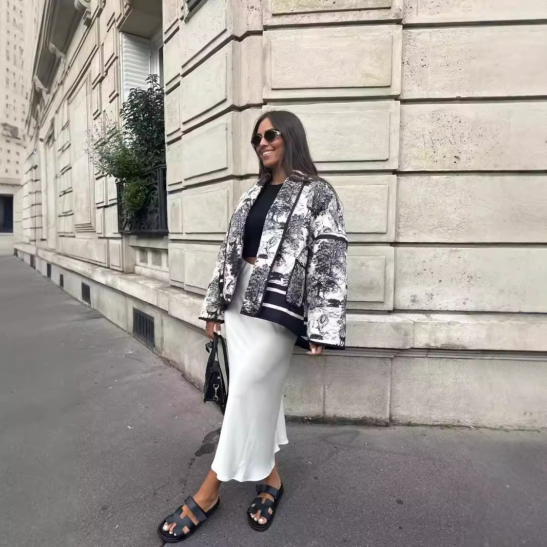Women'S Fashion Kimono - เสื้อแจ็คเก็ตผ้าฝ้ายแฟชั่นสตรี เสื้อแจ็คเก็ตลายดอกไม้แบบเปิดด้านหน้า สไตล์กิโมโน เสื้อโค้ทบุนวมพร้อมกระเป๋าลำลอง Z6QL