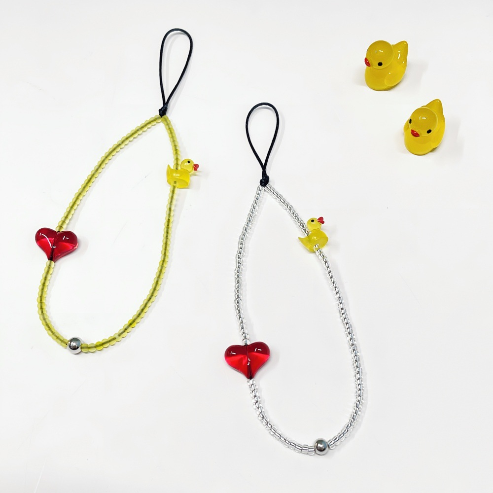 Women'S Young Fashion - HERLOOK Y2K สายคล้องโทรศัพท์มือถือประดับลูกปัดรูปหัวใจเป็ดมินิสุดเทรนดี้ ทำด้วยมือ สำหรับสาวๆ