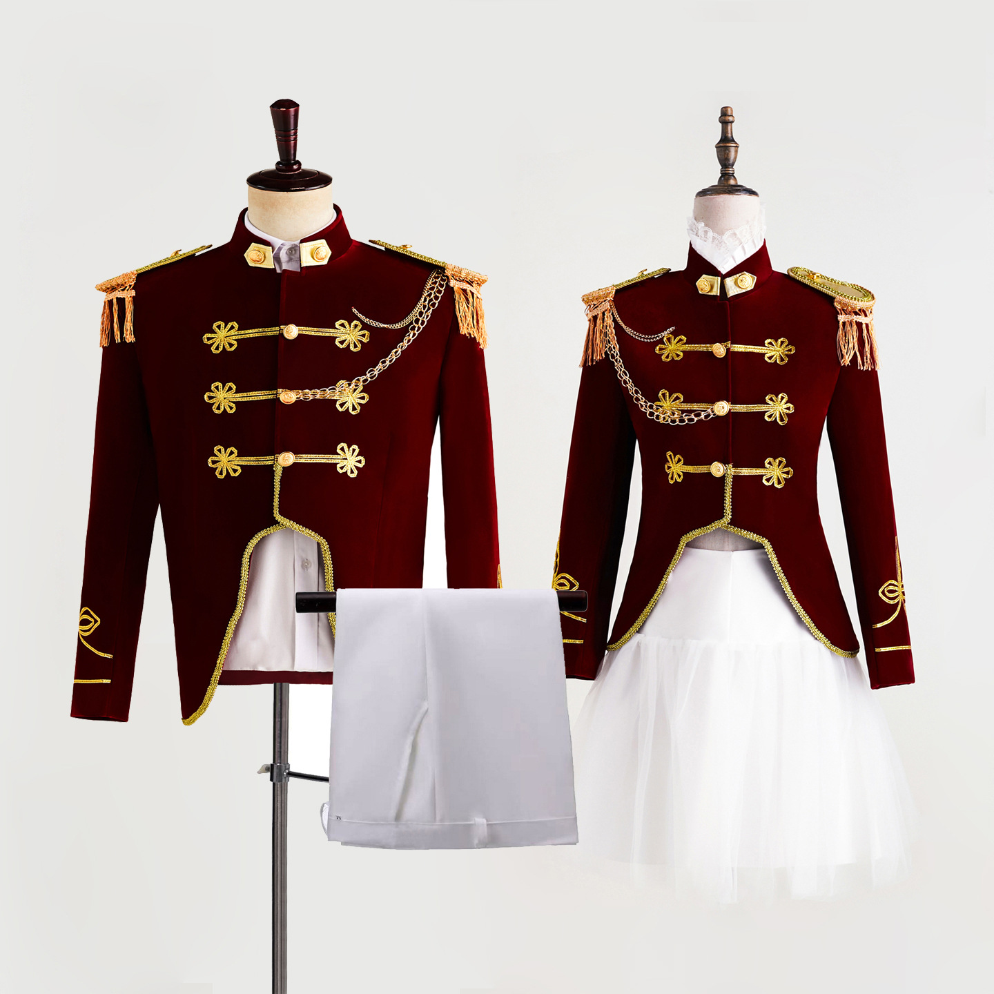 Women Fashion Jackets - ชุดสูทสีกรมท่าสำหรับผู้ชายและผู้หญิง ชุดถ่ายภาพพอร์ตเทรตบนเวที ชุดแสดงวงออร์เคสตราสีกรมท่า ชุดแสดงคู่รัก 2 ชิ้น