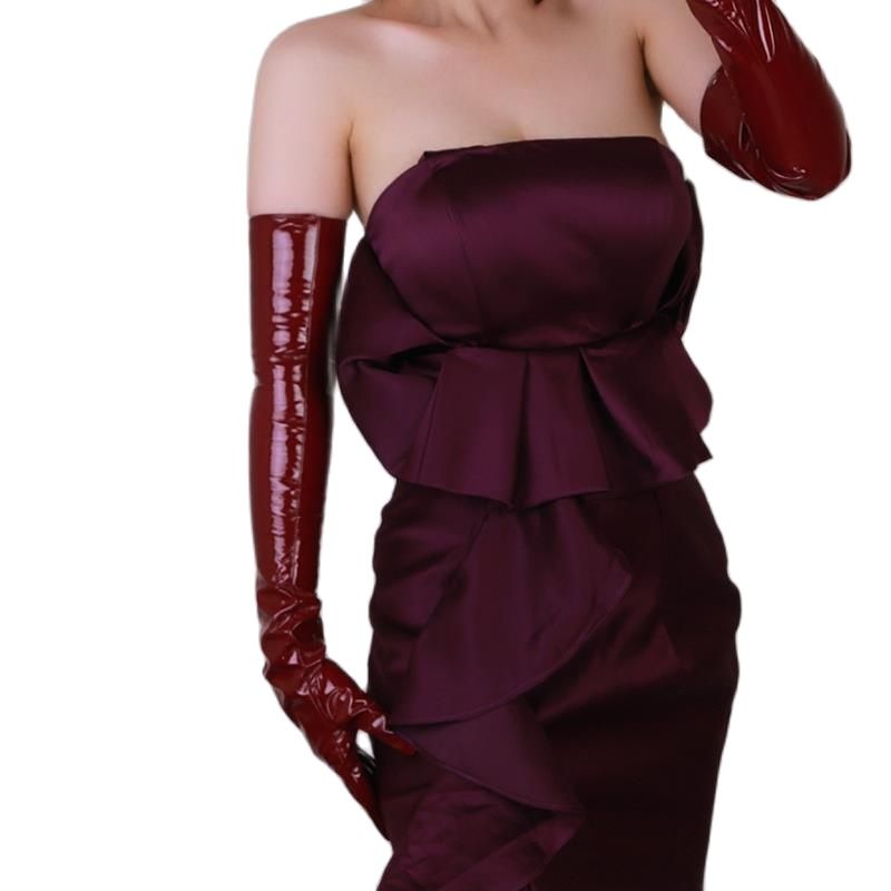 Women Fashion Over 60 - ถุงมือหนังแก้วยาวพิเศษ 60 ซม. ยาวเหนือข้อศอก หนัง PU