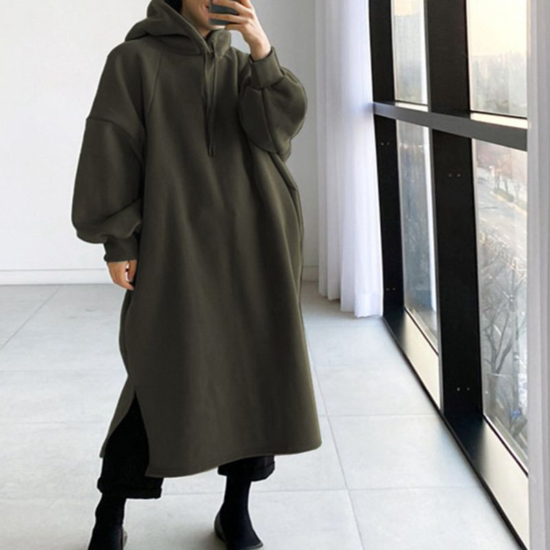 Women'S Fashion Hoodie - เสื้อสเวตเตอร์มีฮู้ดแฟชั่นสำหรับผู้หญิงไซส์ใหญ่ 150 กก. สำหรับฤดูใบไม้ร่วงและฤดูหนาว ผ้าฟลีซสีพื้น แบบสวมใส่สบายๆ