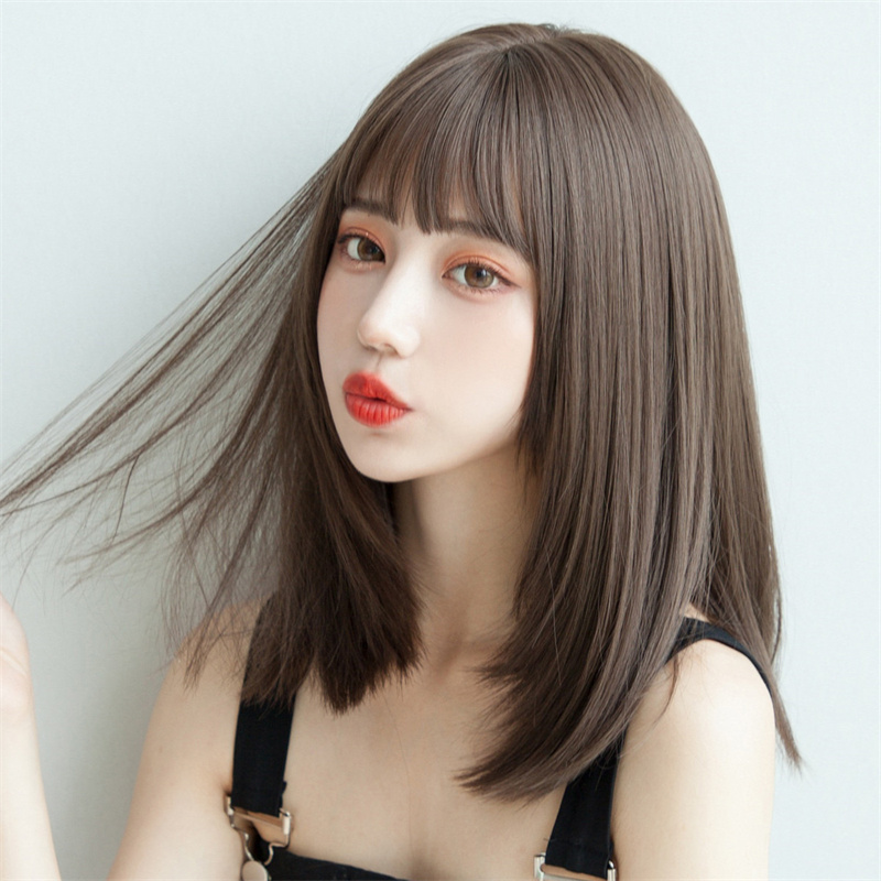 Women'S Young Fashion - สไตล์เกาหลีต่อผมสังเคราะห์แฟชั่นหญิงสาววิกผมระบายอากาศหัวปานกลางความยาวตรงวิกผมหมวกสําหรับผู้หญิง