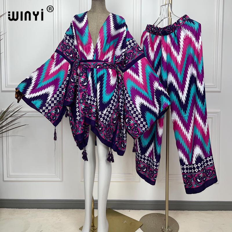 Women'S Fashion Kimono - WINYI 2ชิ้นชุดกิโมโนตรงขากางเกง Bohemian พิมพ์ Over Star