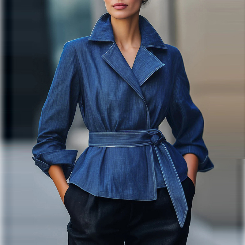 Women Fashion Jackets - เสื้อแจ็คเก็ตยีนส์แฟชั่นสำหรับผู้หญิง แขนยาว สไตล์วินเทจ สีน้ำเงิน สำหรับฤดูใบไม้ร่วงและฤดูใบไม้ผลิ ปี