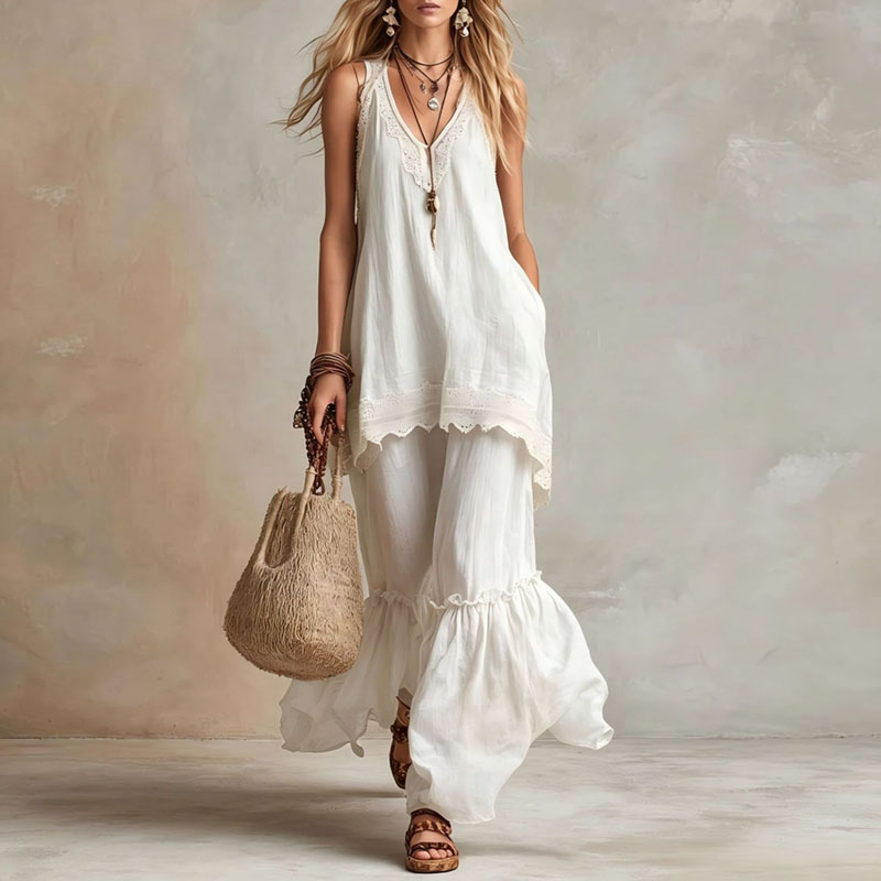 ชุดเซ็ต 2 ชิ้น แต่งลูกไม้สำหรั - Lace Trim Cami บทวิจารณ์และราคา