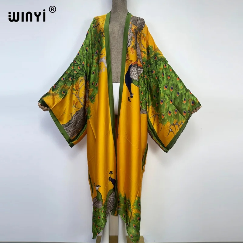 Winyi ชุดเดรสผ้าไหมแขนยาวพิมพ์ - Women'S Fashion Kimono บทวิจารณ์และราคา