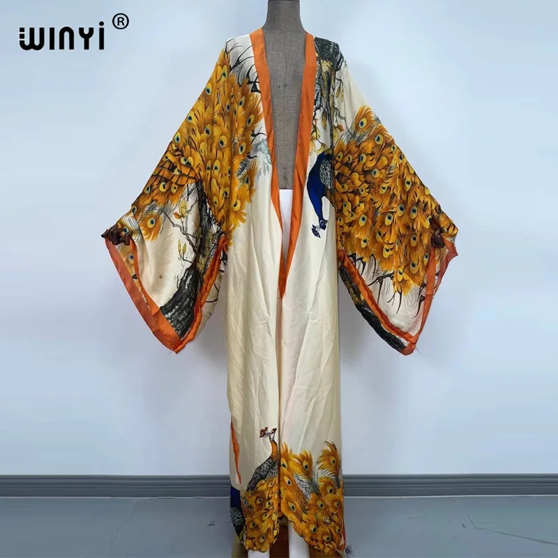 Winyi ชุดเดรสผ้าไหมแขนยาวพิมพ์ - Women'S Fashion Kimono บทวิจารณ์และราคา