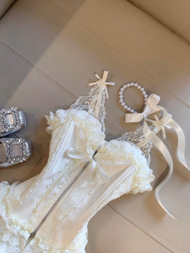 ชุดเซ็ตกระโปรงมินิทรงเค้กเอวสู - Lace Trim Cami บทวิจารณ์และราคา
