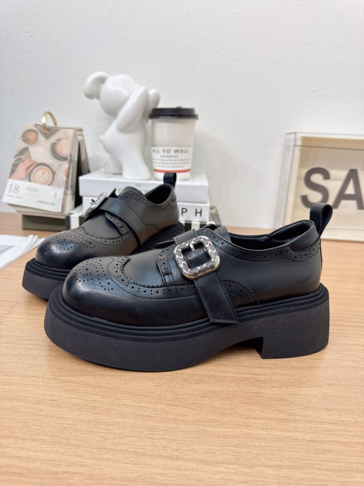 รองเท้าส้นเตารีดหนังแท้ทรงกลมห - Sale Fashion Women บทวิจารณ์และราคา
