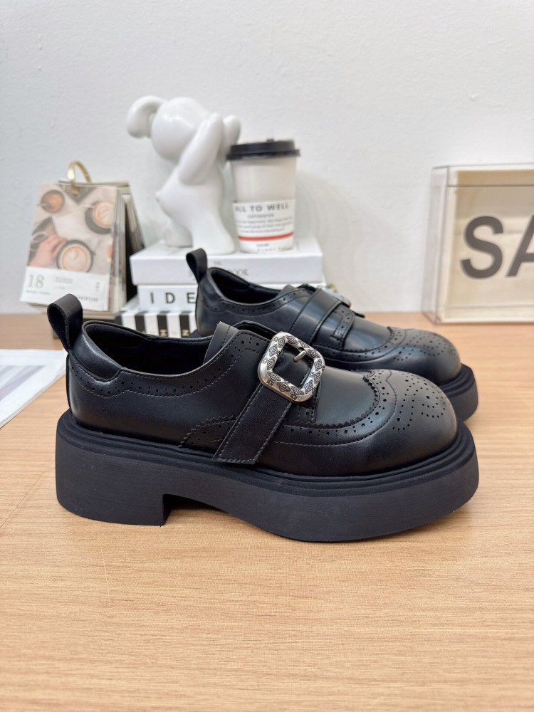 รองเท้าส้นเตารีดหนังแท้ทรงกลมห - Sale Fashion Women บทวิจารณ์และราคา