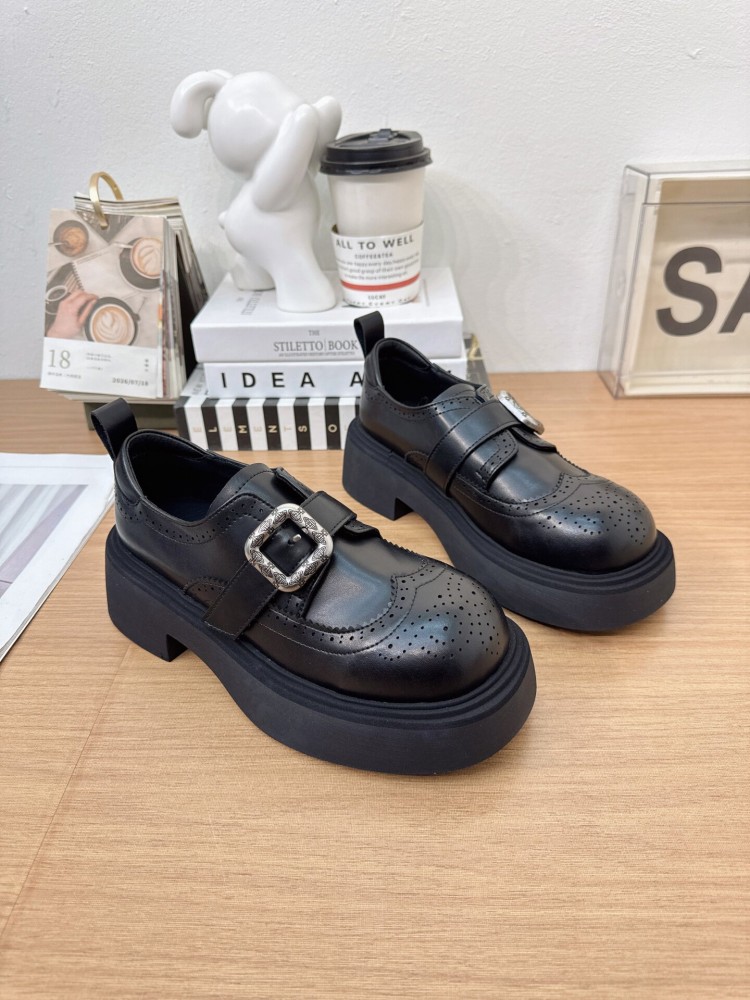 รองเท้าส้นเตารีดหนังแท้ทรงกลมห - Sale Fashion Women บทวิจารณ์และราคา