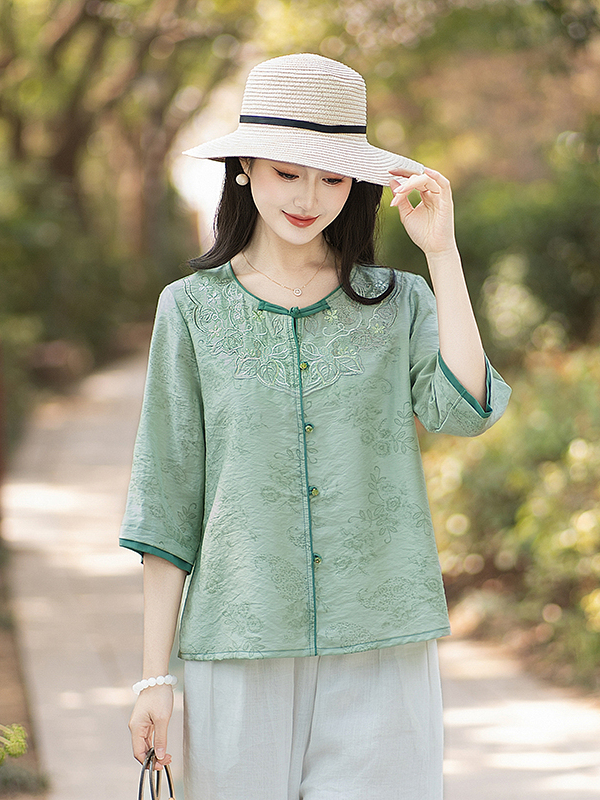 เสื้อเชิ้ตปักลายสไตล์จีนใหม่สำ - Women Fashion Over 60 บทวิจารณ์และราคา