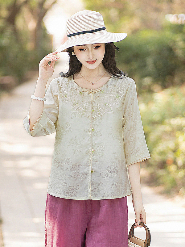 เสื้อเชิ้ตปักลายสไตล์จีนใหม่สำ - Women Fashion Over 60 บทวิจารณ์และราคา