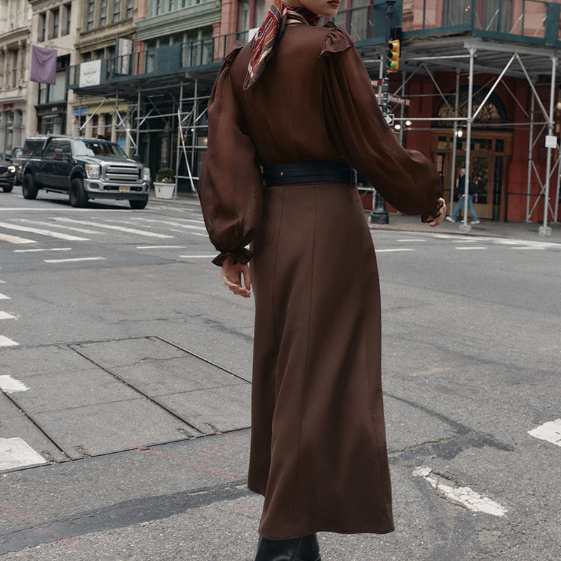 เดรสยาวแขนยาวคอวีทรงสวยหรู  แฟ - Women'S Young Fashion บทวิจารณ์และราคา
