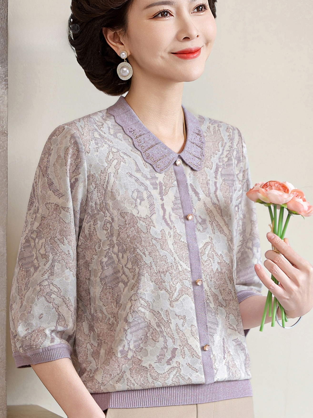 เสื้อเชิ้ตแขนสั้นพิมพ์ลายดอกไม - Women Fashion Over 60 บทวิจารณ์และราคา