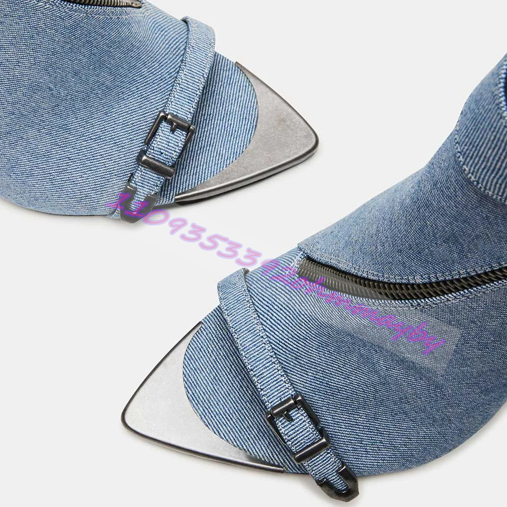 รองเท้าบูทหัวแหลมสีน้ำเงินเดนิ - Fashion Women Belt บทวิจารณ์และราคา