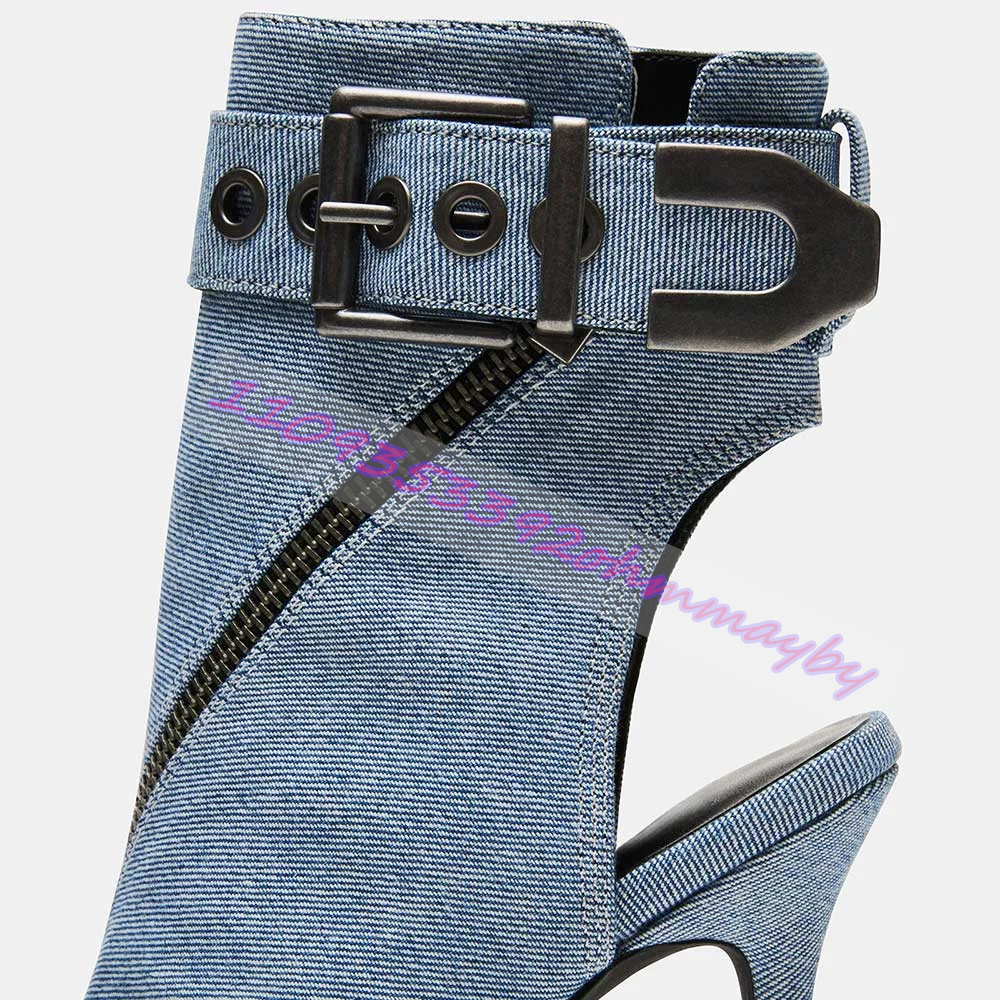 รองเท้าบูทหัวแหลมสีน้ำเงินเดนิ - Fashion Women Belt บทวิจารณ์และราคา