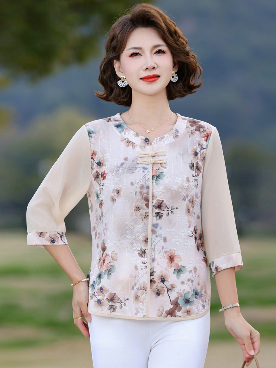 เสื้อยืดผ้าไหมทรงหลวมสไตล์จีนใ - Women Fashion Over 60 บทวิจารณ์และราคา