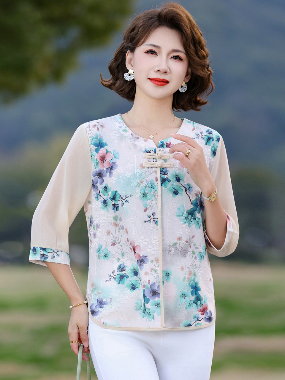 เสื้อยืดผ้าไหมทรงหลวมสไตล์จีนใ - Women Fashion Over 60 บทวิจารณ์และราคา