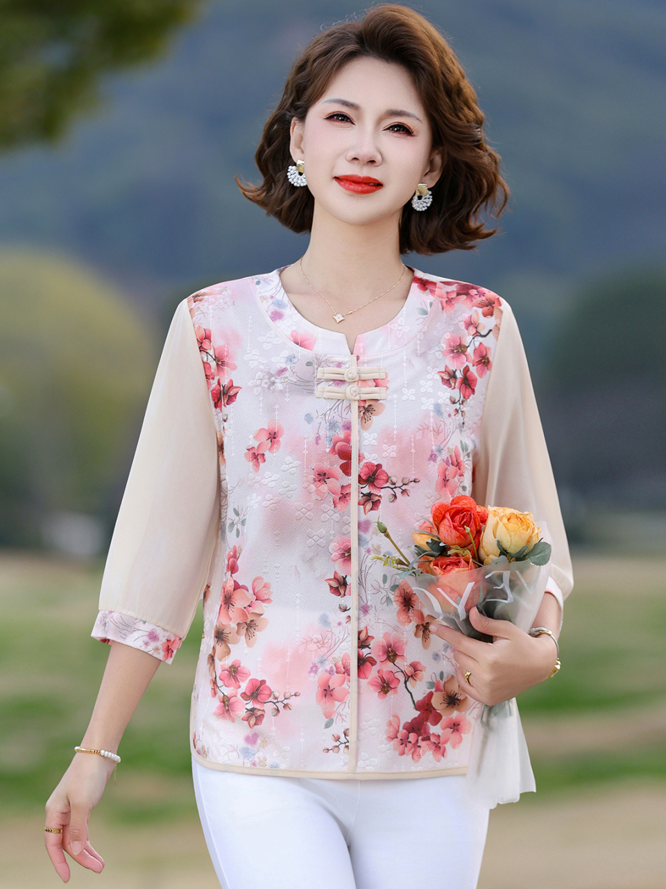 เสื้อยืดผ้าไหมทรงหลวมสไตล์จีนใ - Women Fashion Over 60 บทวิจารณ์และราคา