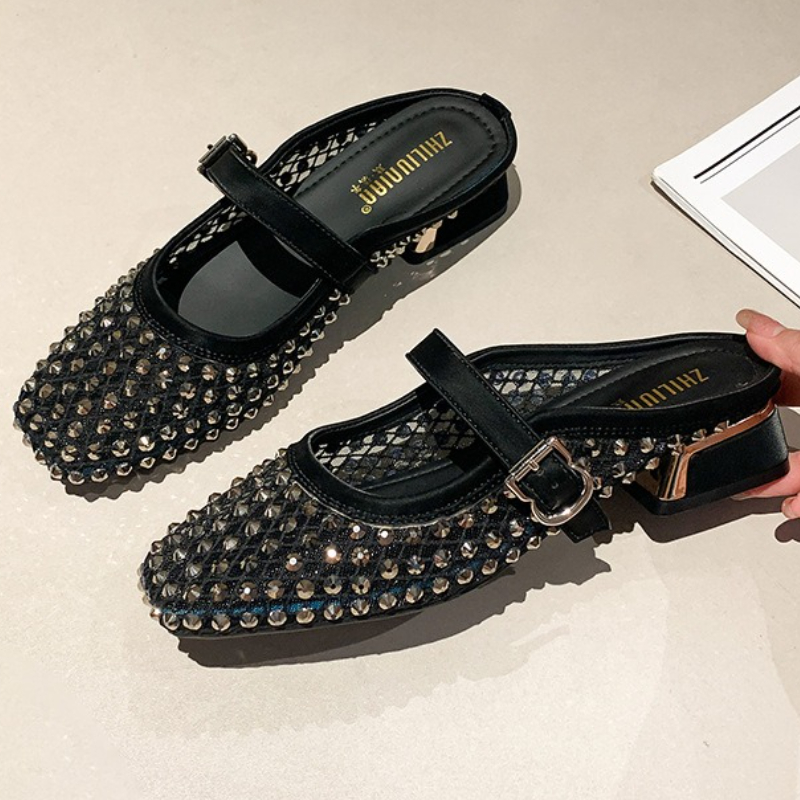 รองเท้าแตะส้นหนาประดับเพชรตาข่ - Women'S Fashion Sandals บทวิจารณ์และราคา