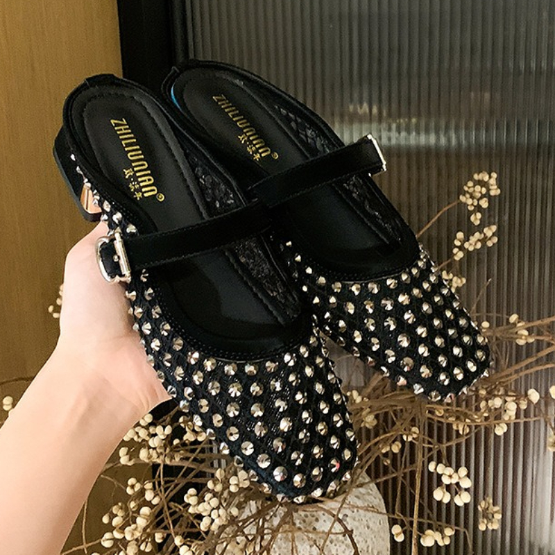 รองเท้าแตะส้นหนาประดับเพชรตาข่ - Women'S Fashion Sandals บทวิจารณ์และราคา