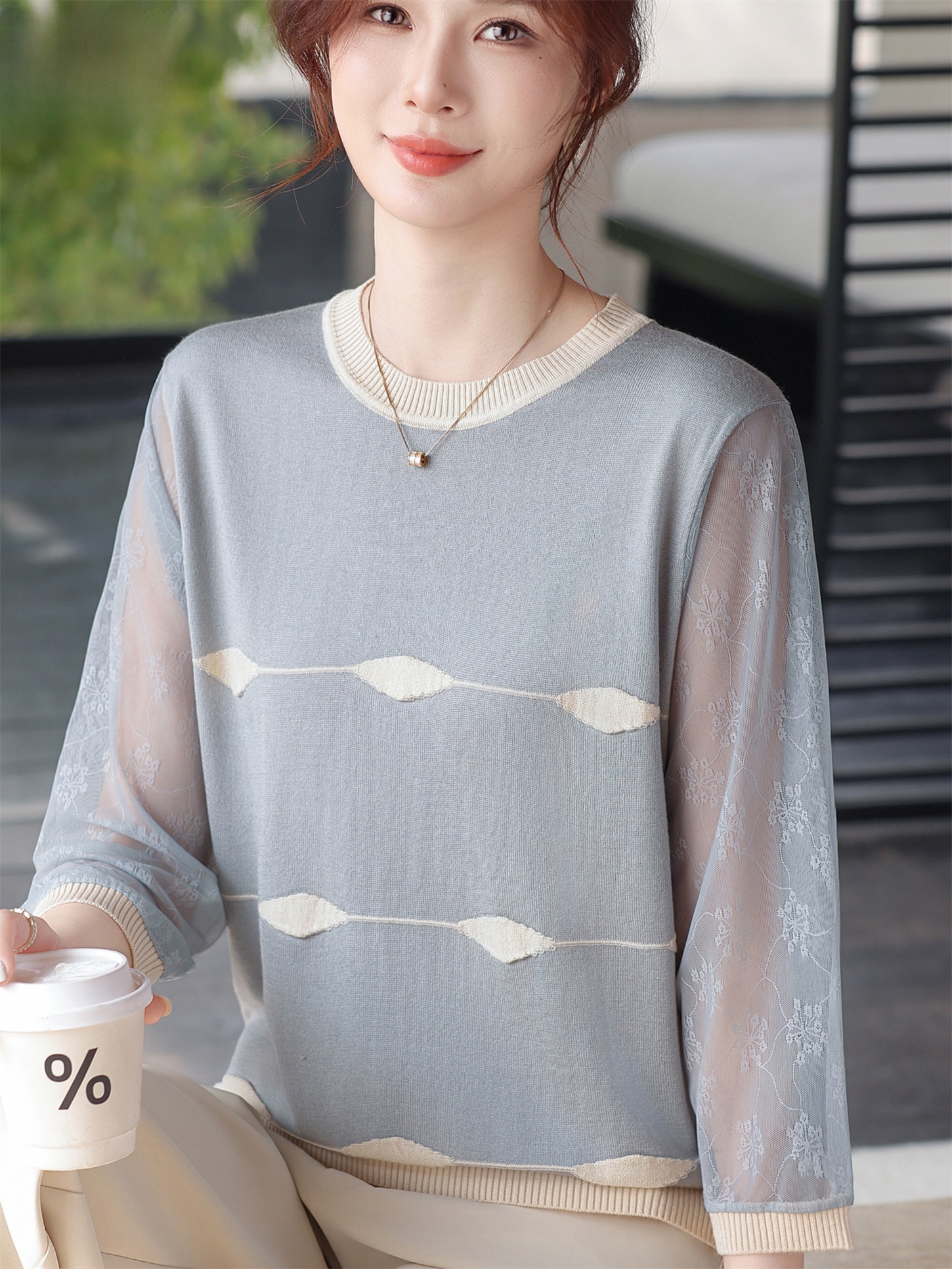 เสื้อยืดแขนกุดลายทางถักนิตติ้ง - Women Fashion Over 60 บทวิจารณ์และราคา