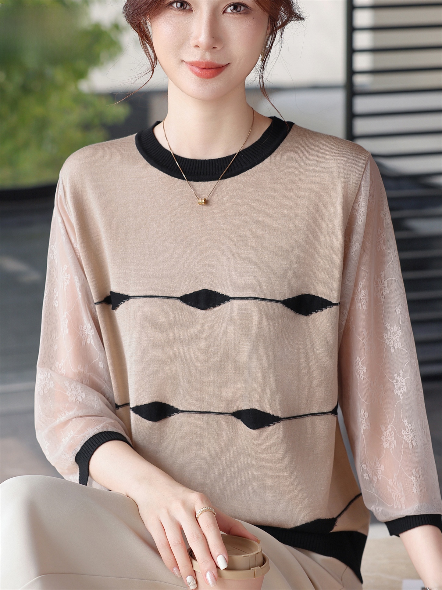 เสื้อยืดแขนกุดลายทางถักนิตติ้ง - Women Fashion Over 60 บทวิจารณ์และราคา