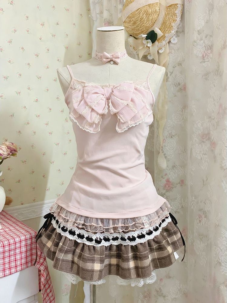 ชุดเซ็ตสามชิ้นสไตล์ญี่ปุ่นสำหร - Lace Trim Cami บทวิจารณ์และราคา